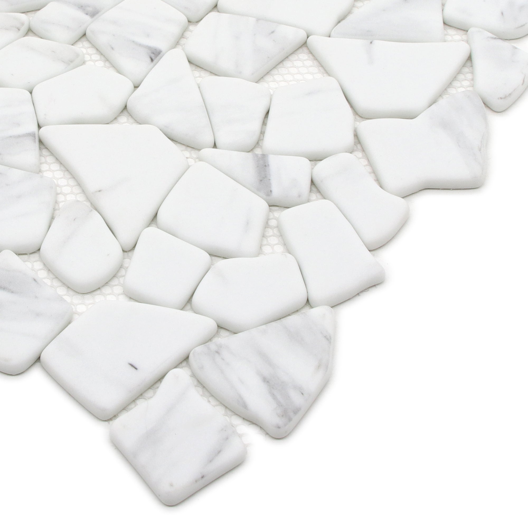 Pebble Rock Carrara White Recycled Glass Floor and Wall Mosaic Tile