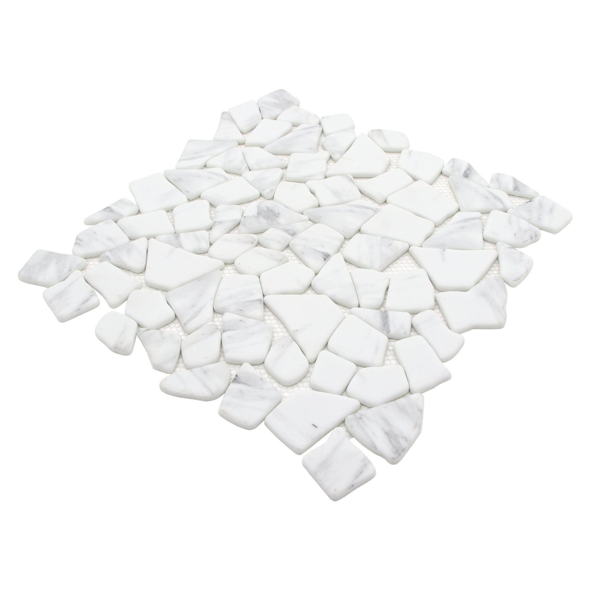 Pebble Rock Carrara White Recycled Glass Floor and Wall Mosaic Tile