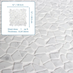 Pebble Rock Carrara White 12"x12" Recycled Glass Floor and Wall Mosaic Tile