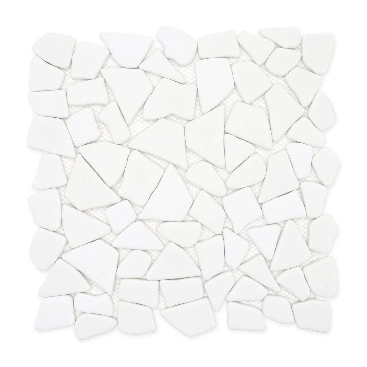 Pebble Rock White 12"x12" Recycled Glass Floor and Wall Mosaic Tile