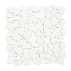 Pebble Rock White 12"x12" Recycled Glass Floor and Wall Mosaic Tile