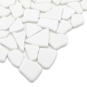 Pebble Rock White 12"x12" Recycled Glass Floor and Wall Mosaic Tile