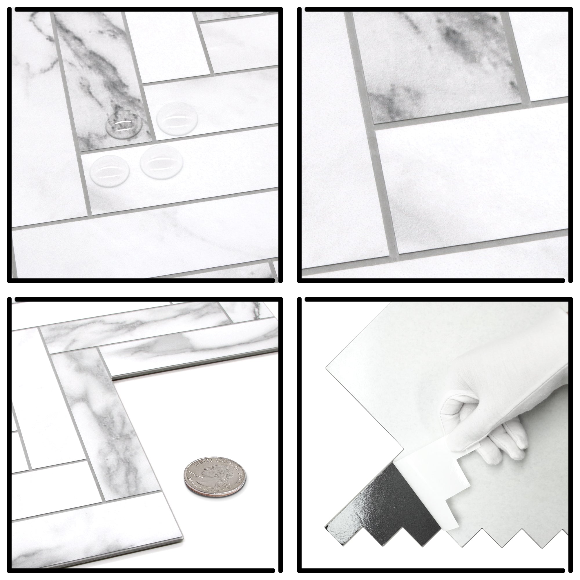 Herringbone Carrara White Peel and Stick Backsplash Tile