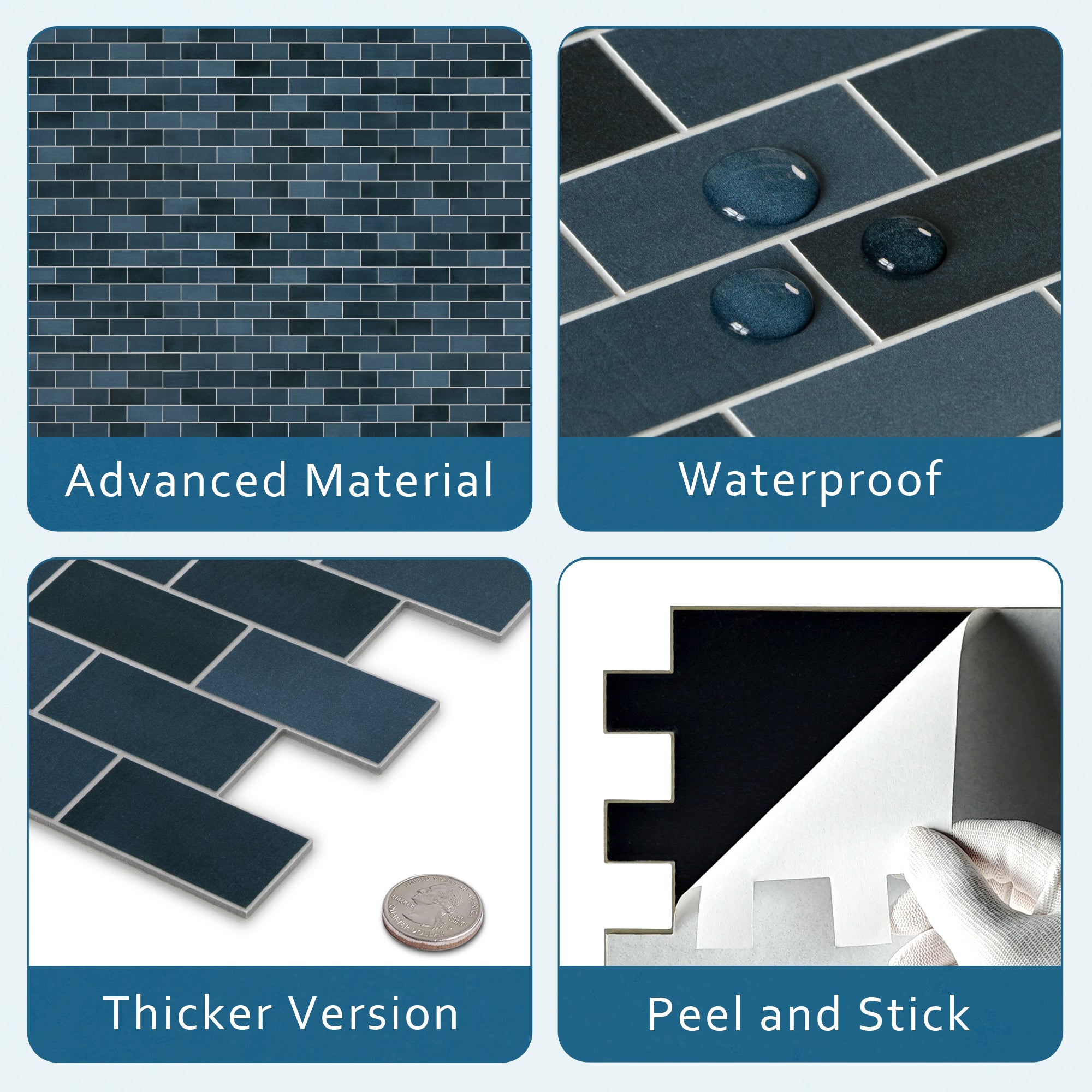 Brick Blue Mixed Peel and Stick Backsplash Tile