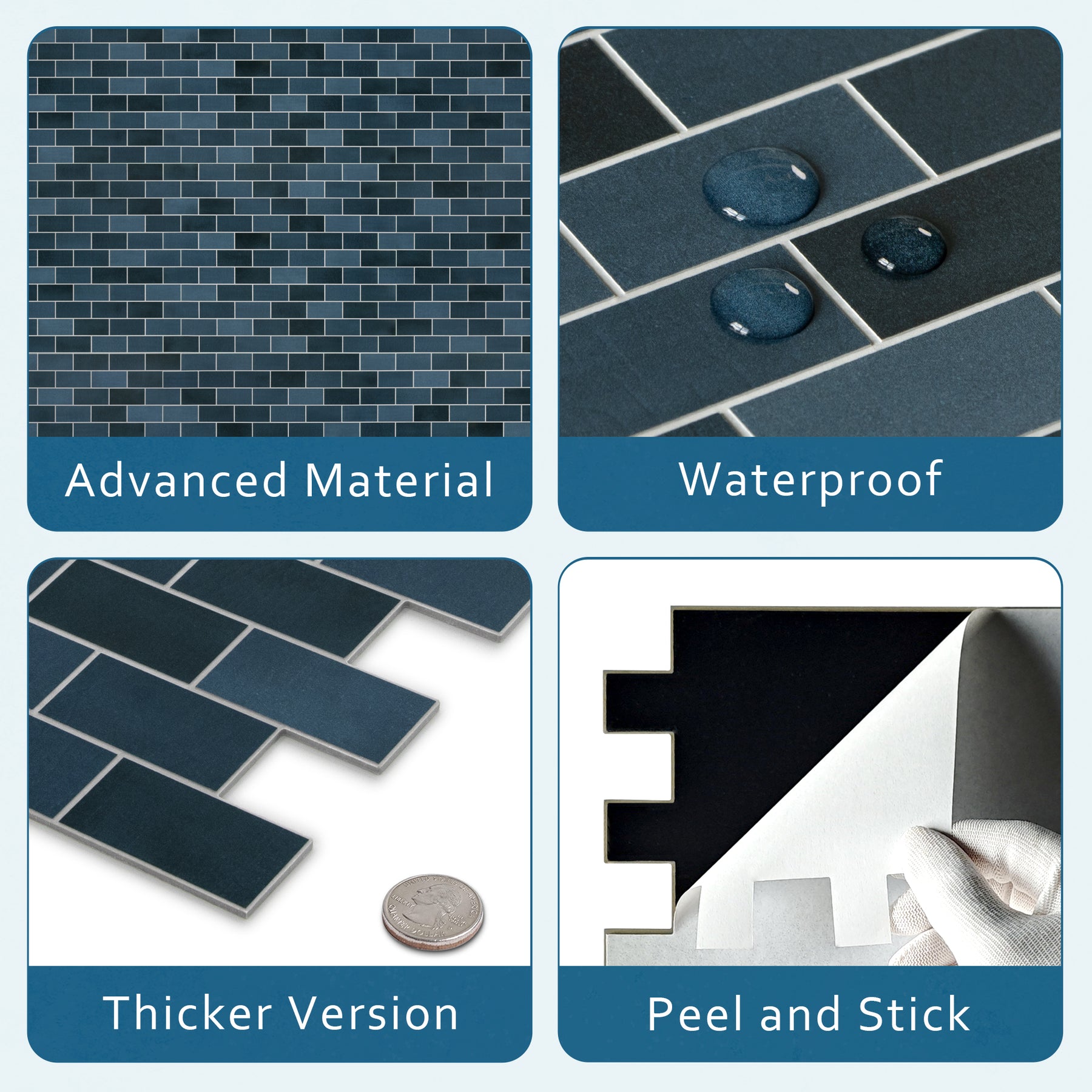 Subway Blue Mixed Peel and Stick Backsplash Tile