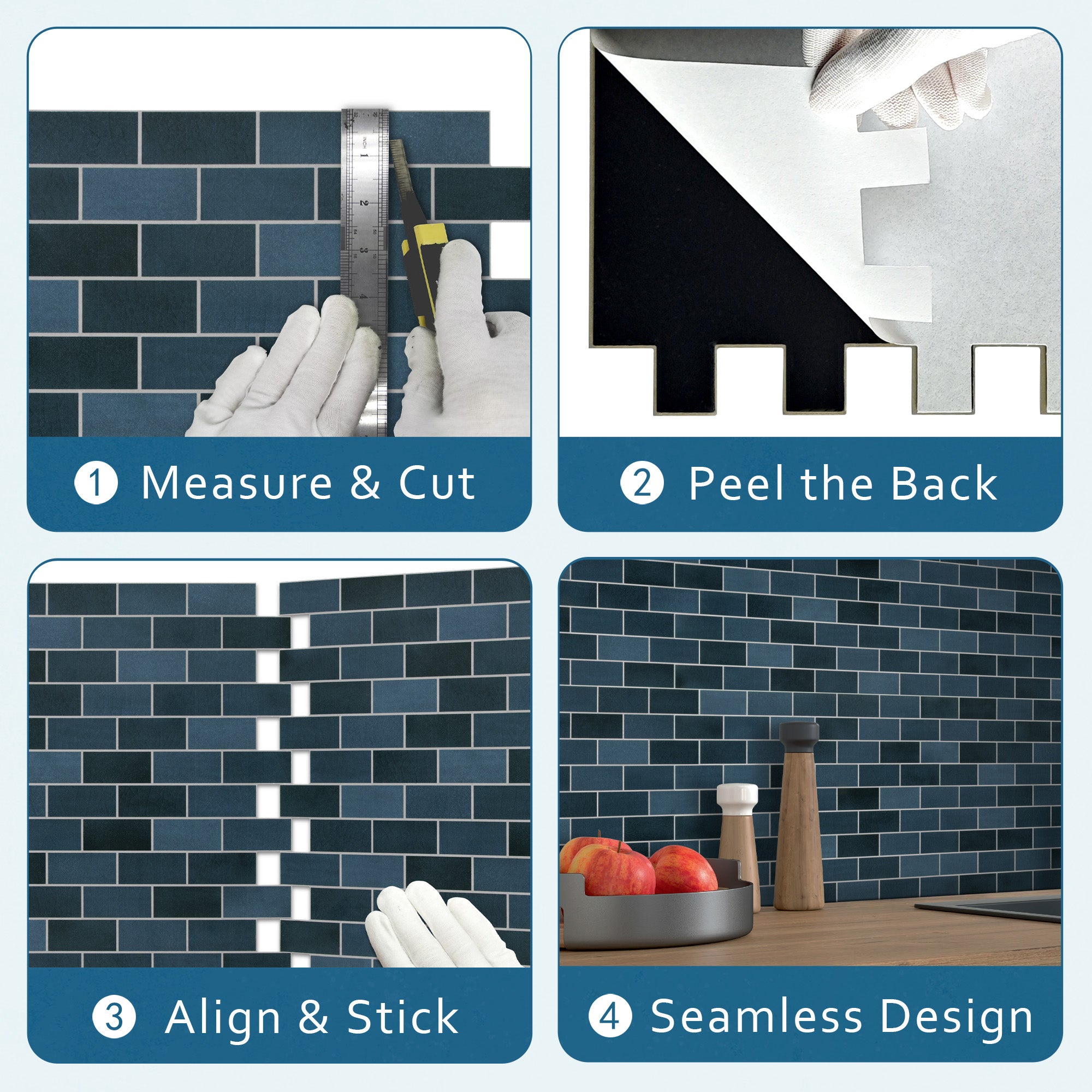 Brick Blue Mixed Peel and Stick Backsplash Tile