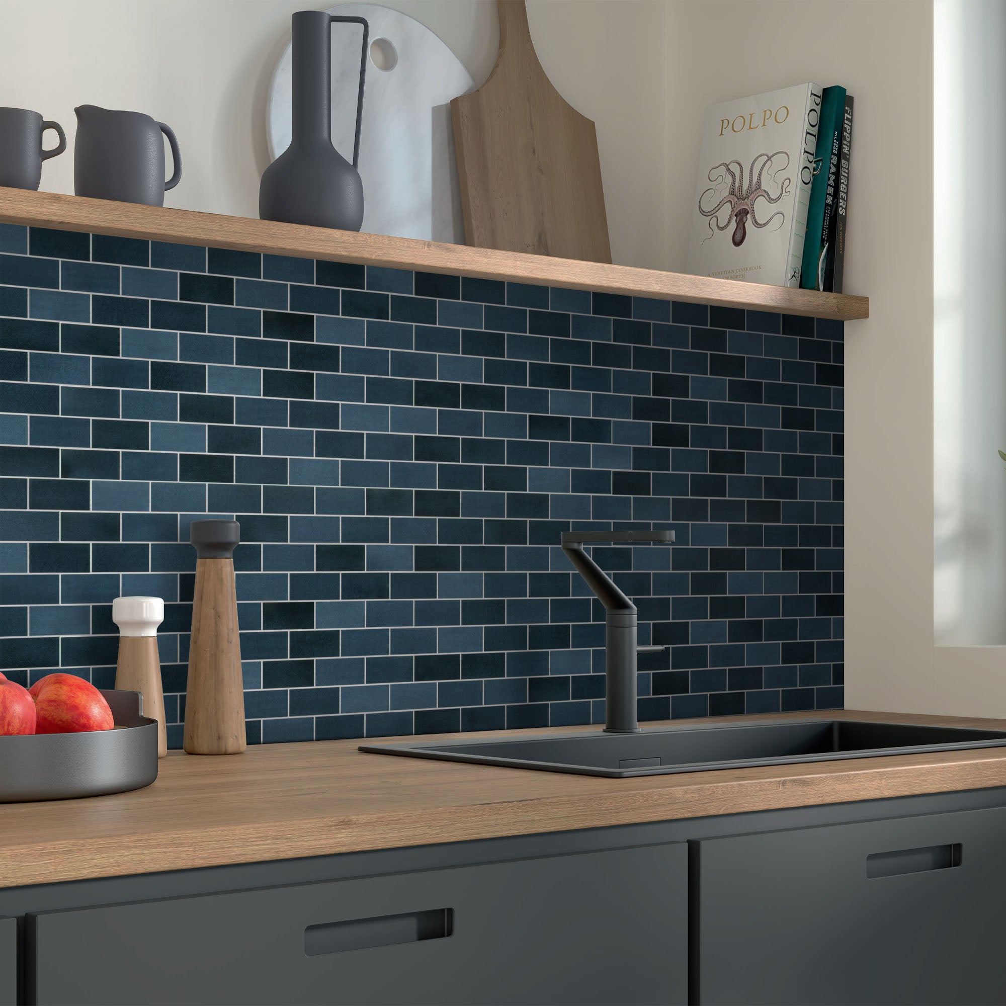 Brick Blue Mixed Peel and Stick Backsplash Tile