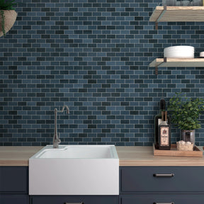 Subway Blue Mixed Peel and Stick Backsplash Tile
