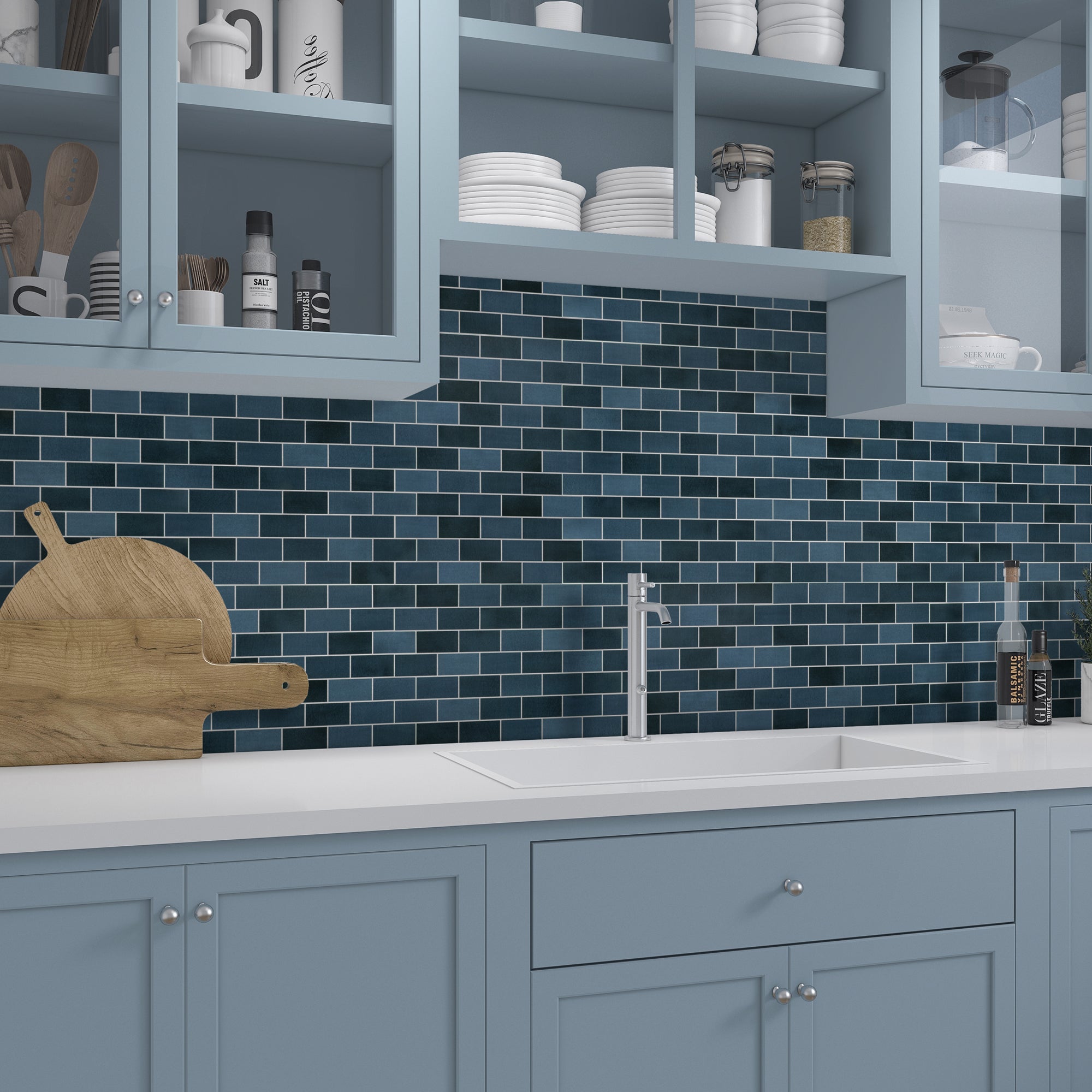 Brick Blue Mixed Peel and Stick Backsplash Tile