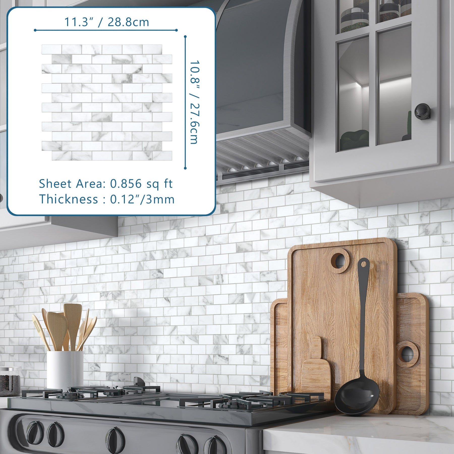 Subway Carrara White Peel and Stick Backsplash Tile