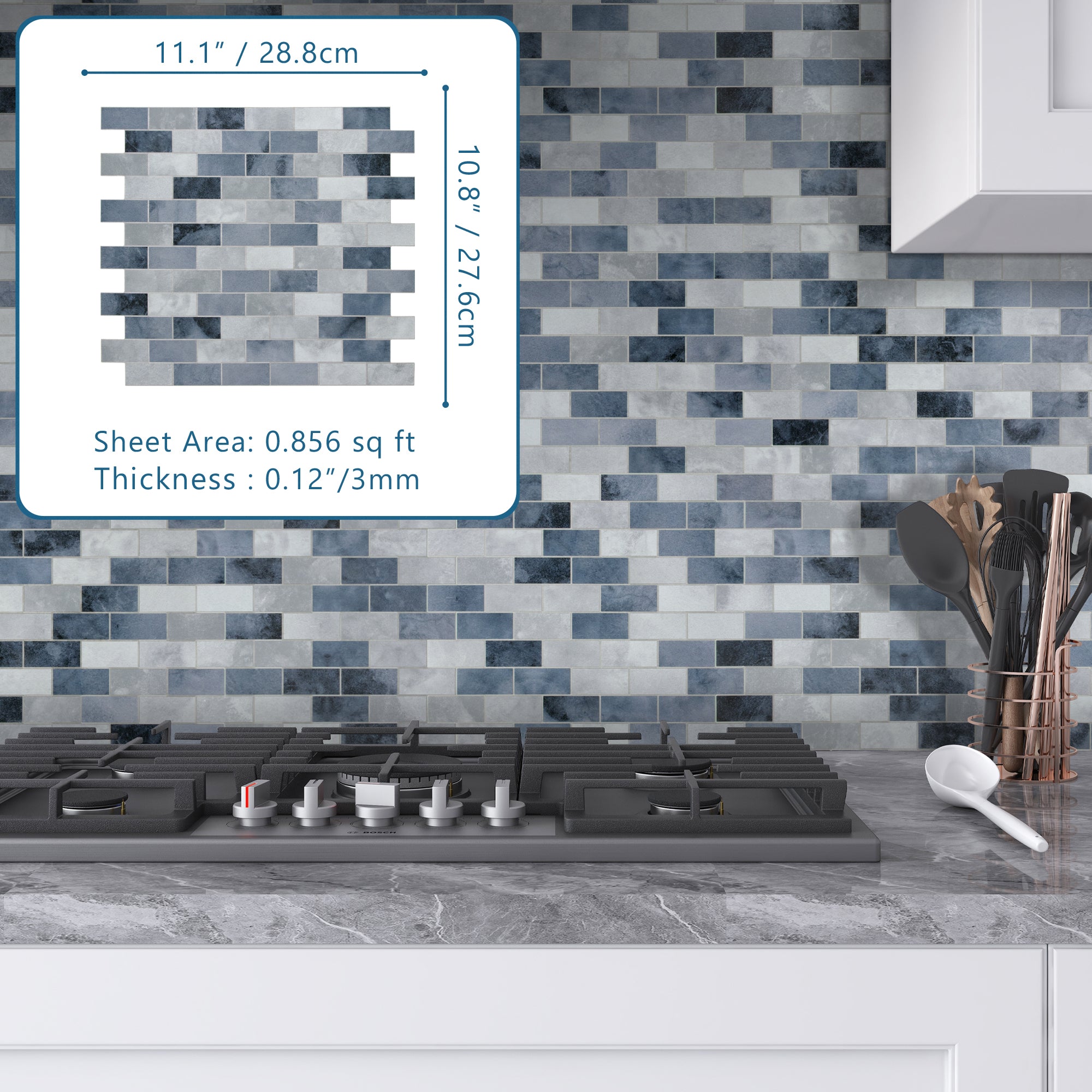 Brick Blue Cement Peel and Stick Backsplash Tile