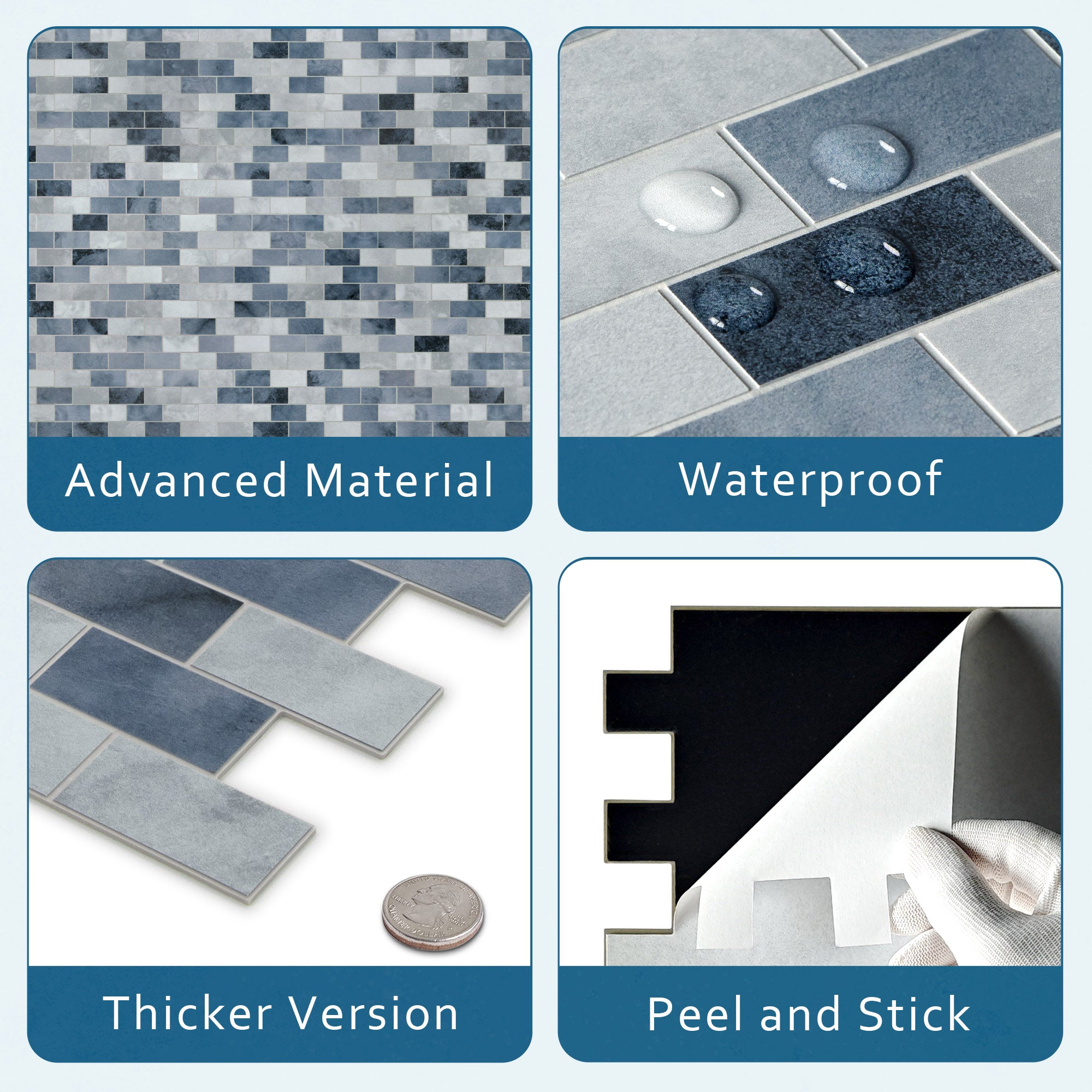 Brick Blue Cement Peel and Stick Backsplash Tile