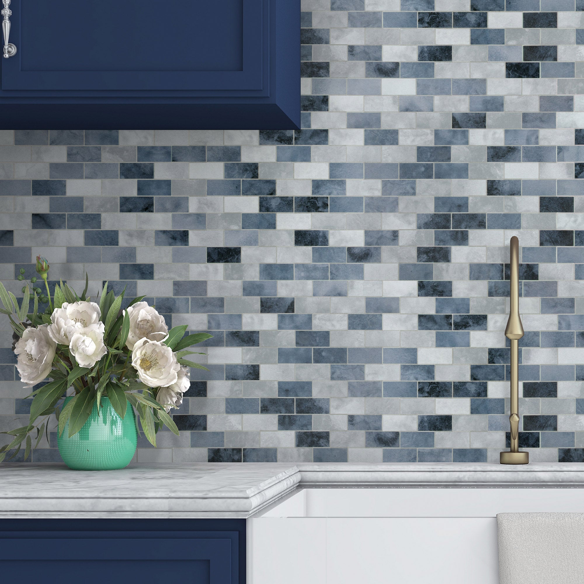 Brick Blue Cement Peel and Stick Backsplash Tile