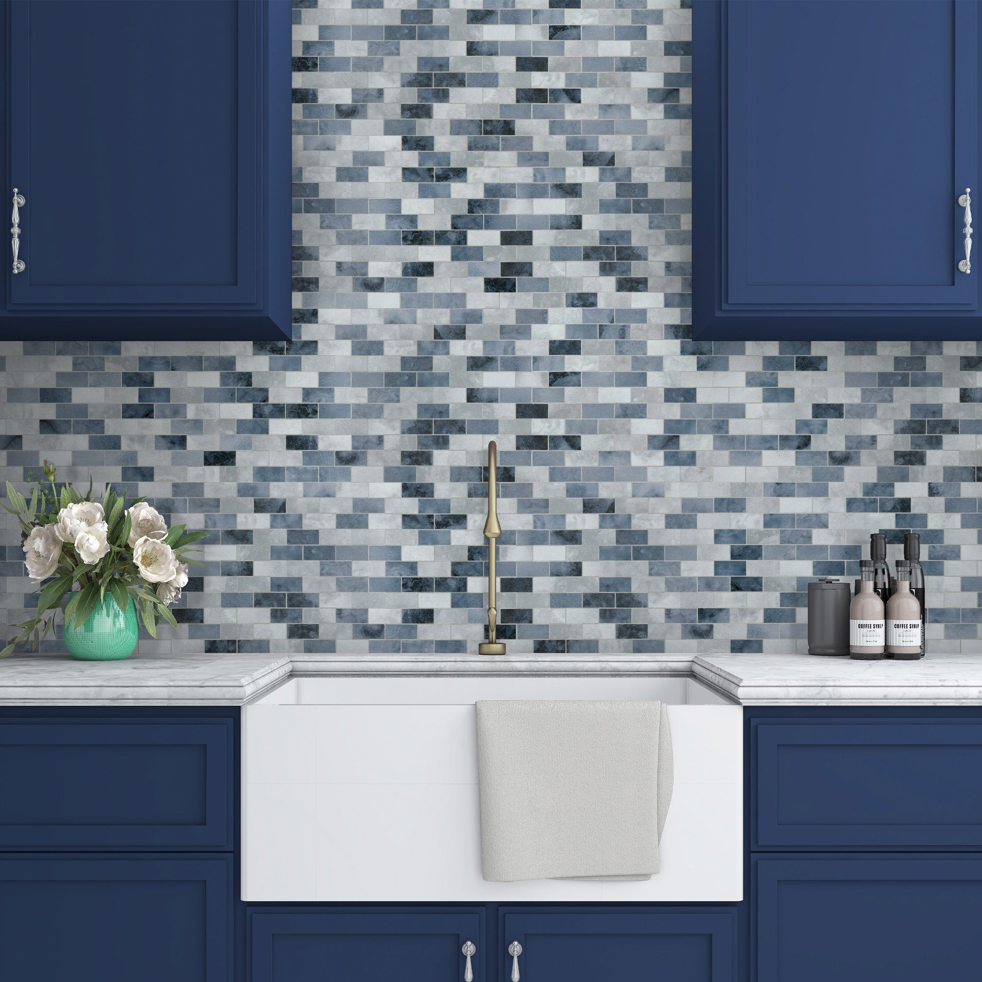 Brick Blue Cement Peel and Stick Backsplash Tile