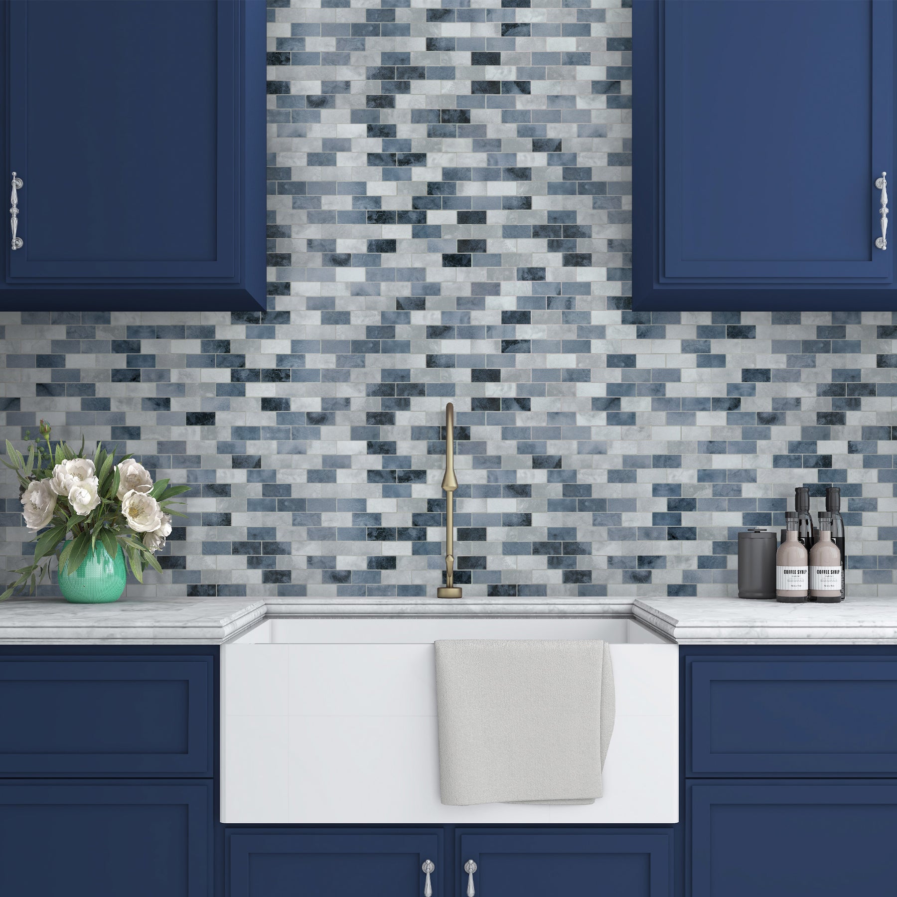 Subway Blue Cement Peel and Stick Backsplash Tile