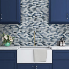 Subway Blue Cement Peel and Stick Backsplash Tile