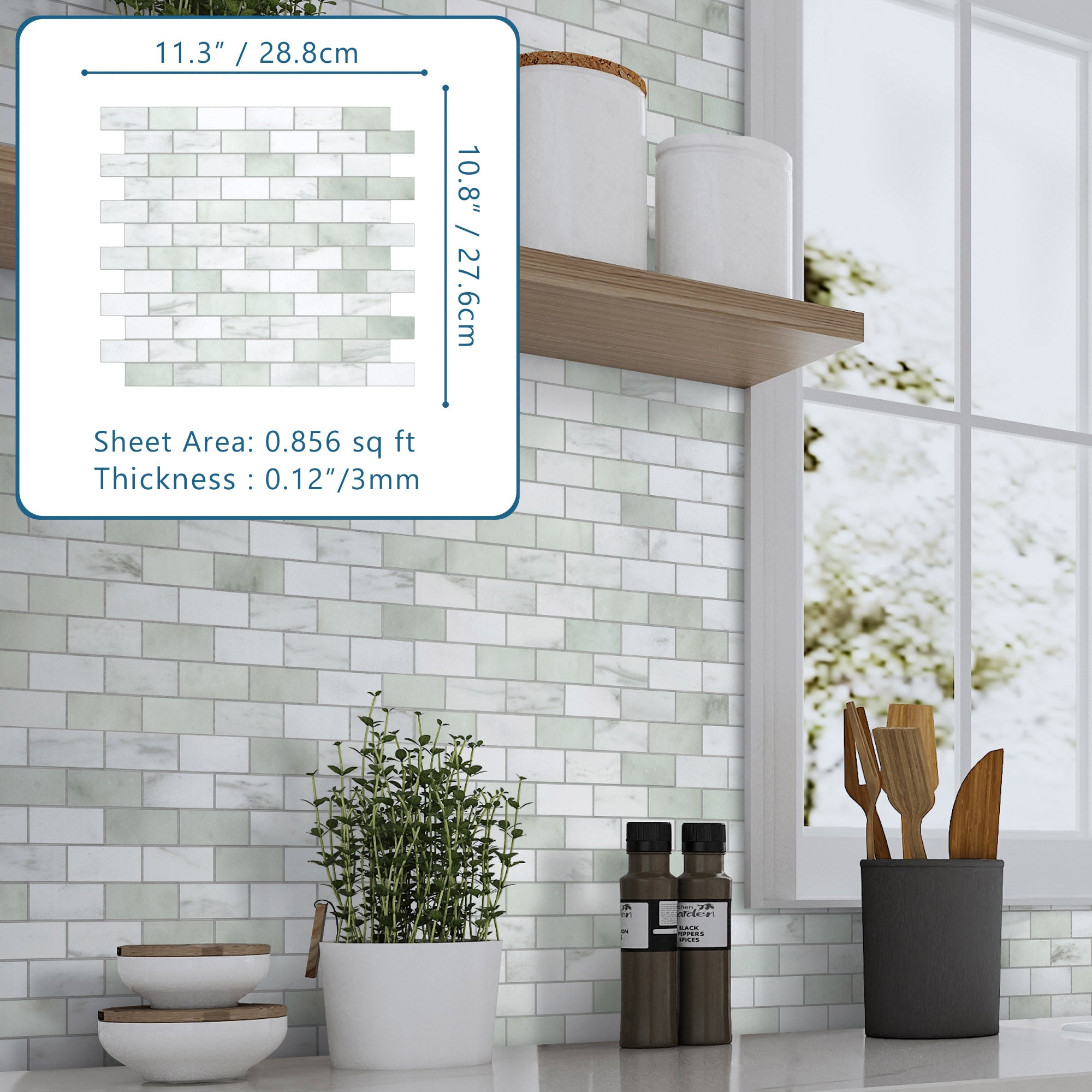 Brick Emerald Green Peel and Stick Backsplash Tile