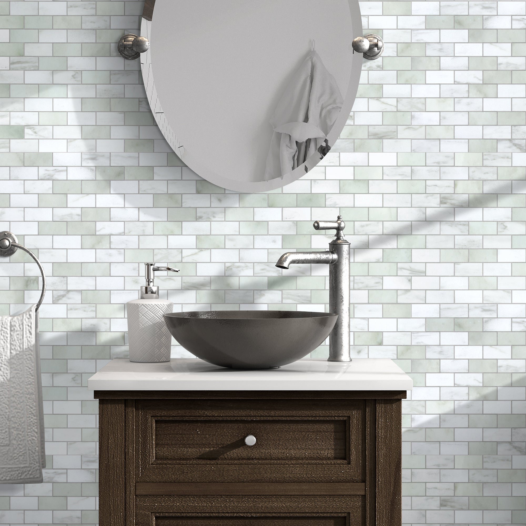 Brick Emerald Green Peel and Stick Backsplash Tile