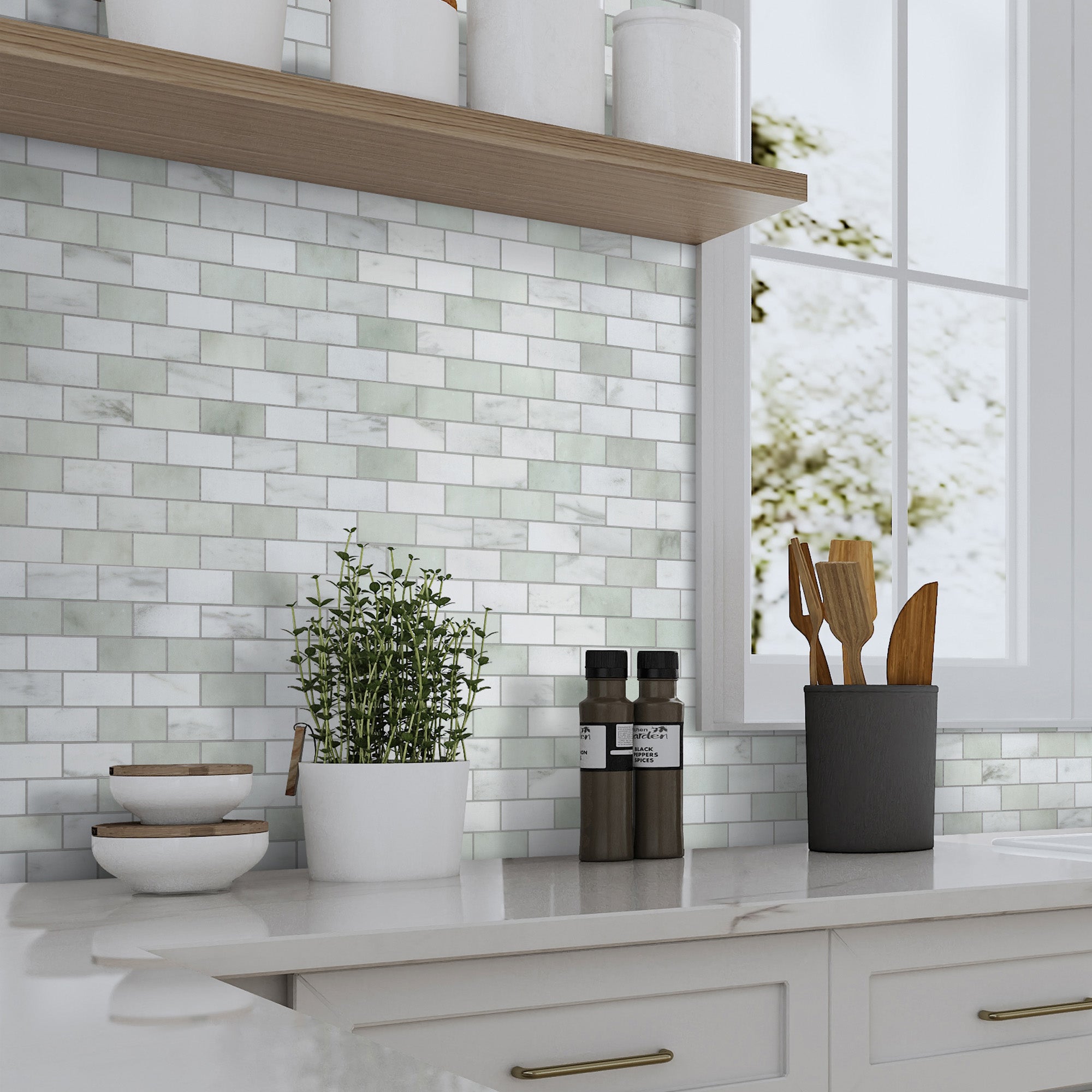 Brick Emerald Green Peel and Stick Backsplash Tile