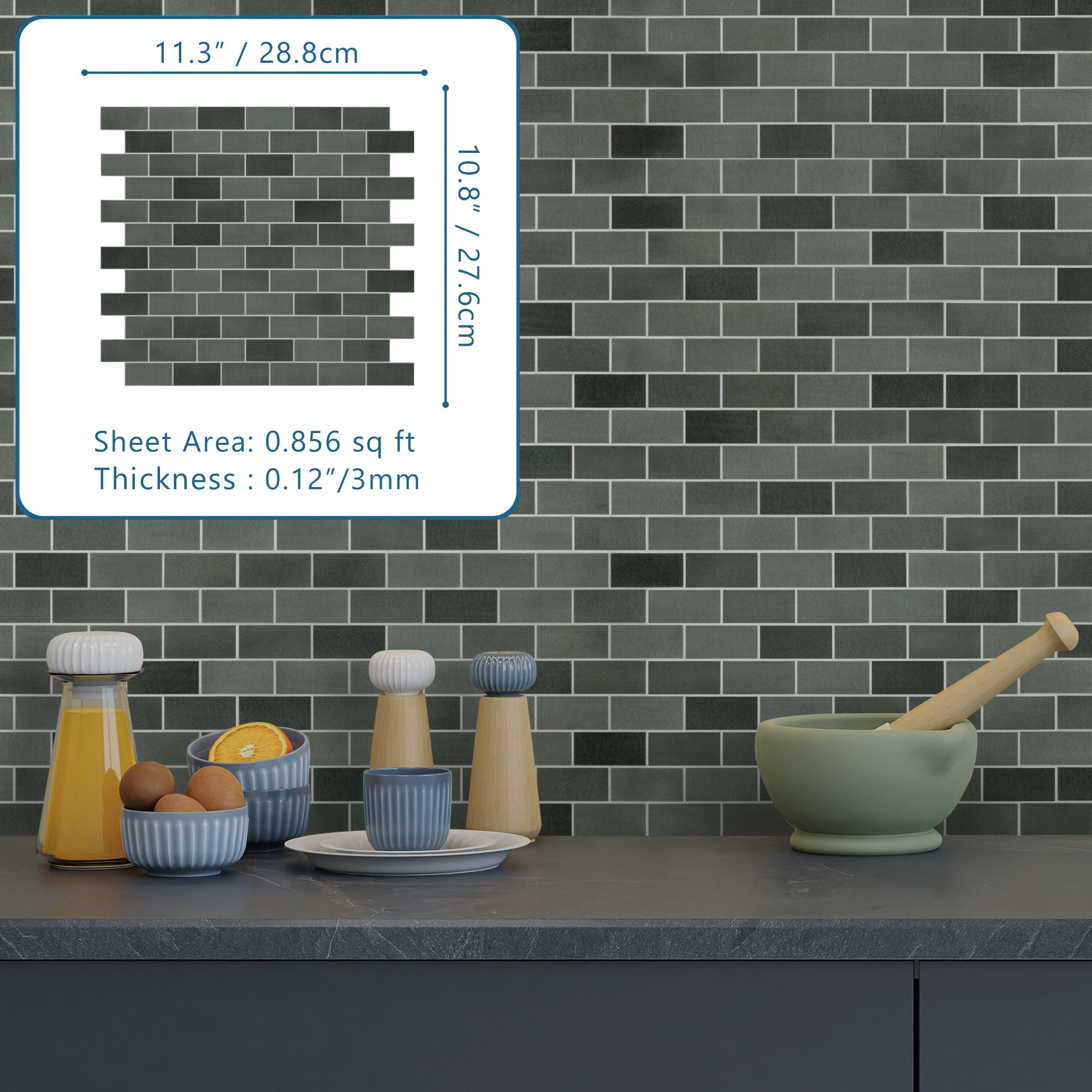 Brick Green Mixed Peel and Stick Backsplash Tile