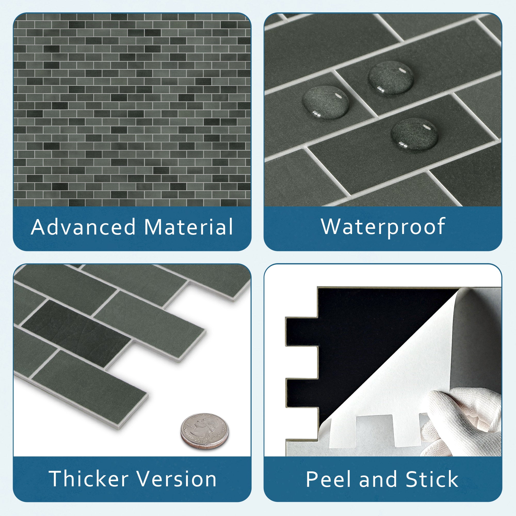 Brick Green Mixed Peel and Stick Backsplash Tile
