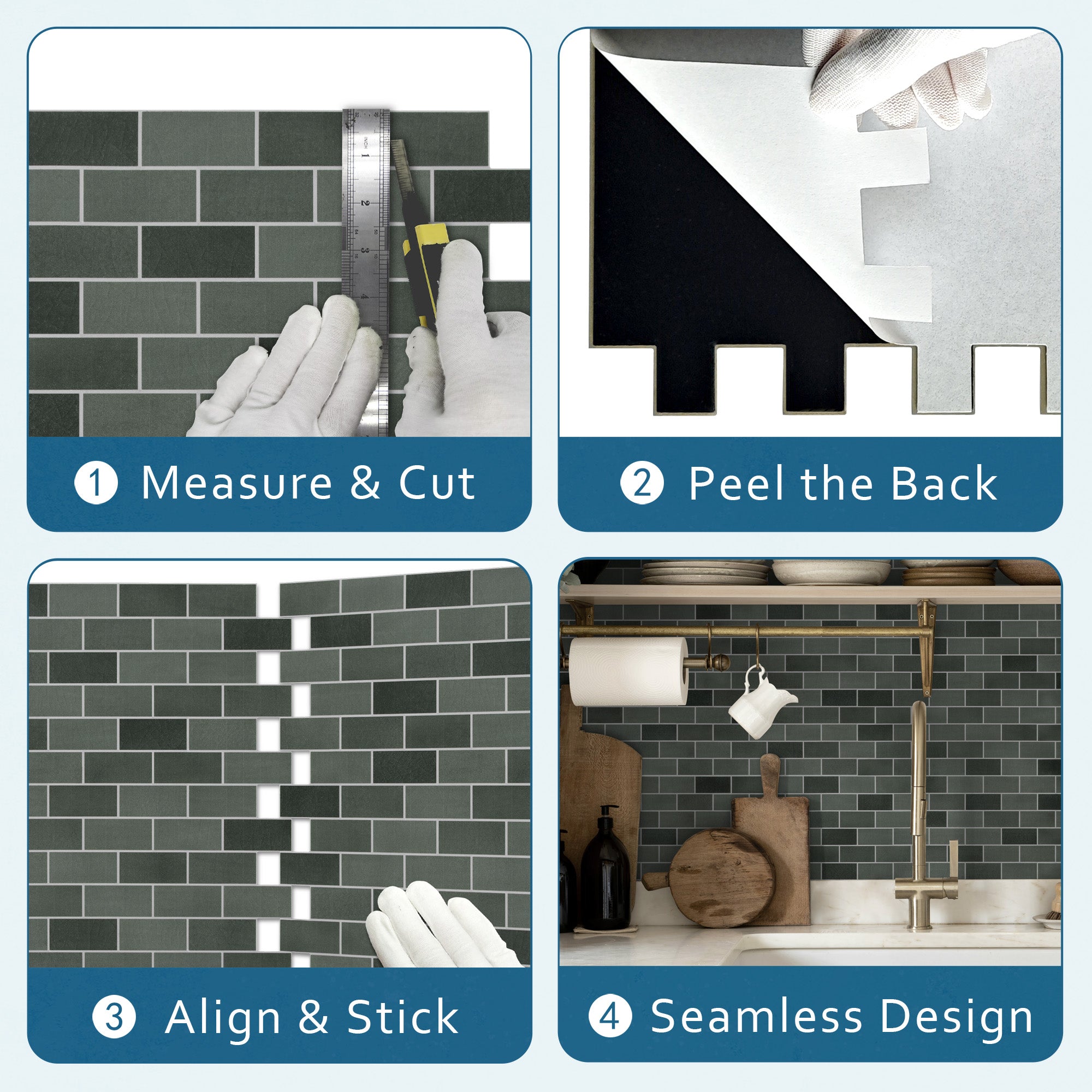 Brick Green Mixed Peel and Stick Backsplash Tile