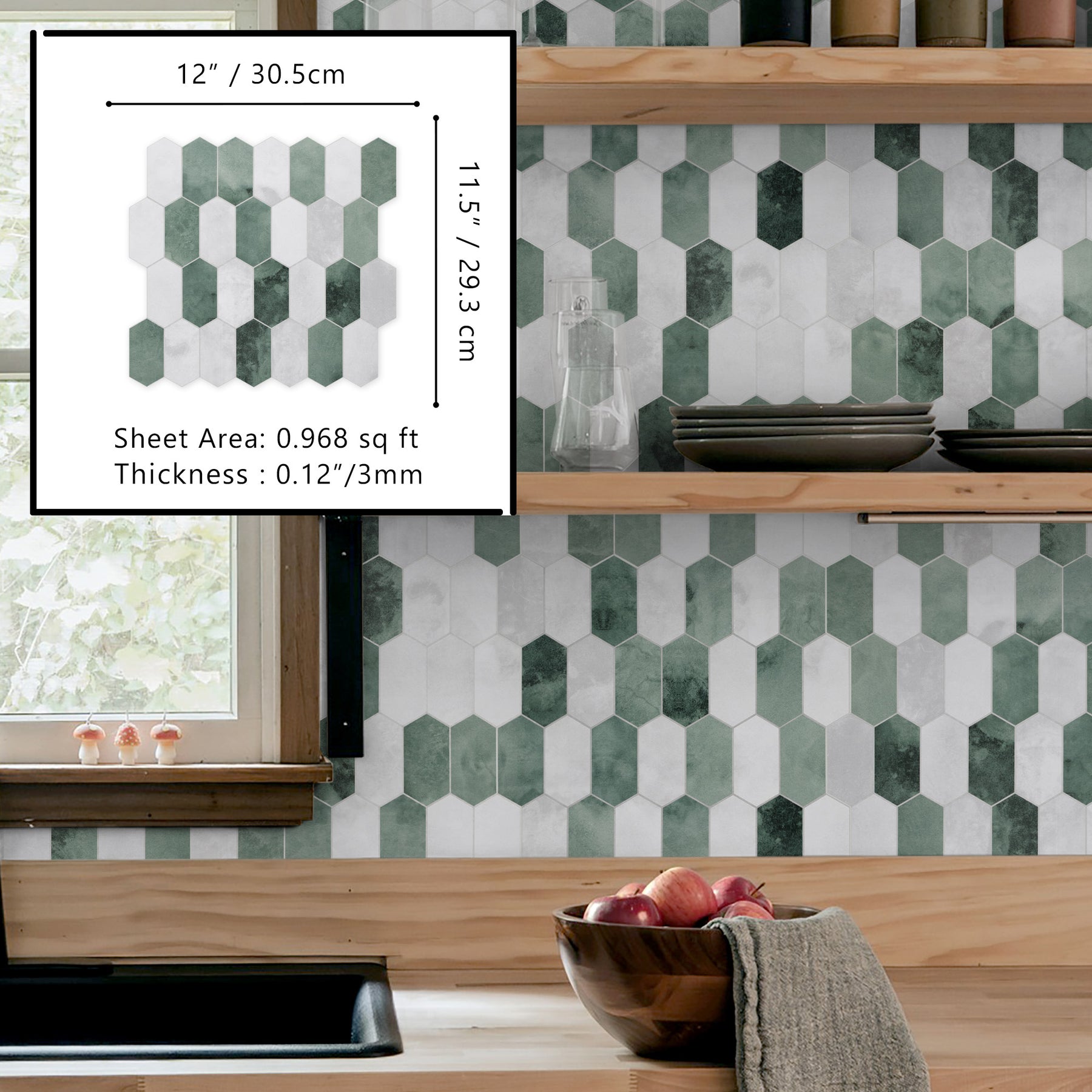 Small Picket Cement Green Peel and Stick Tile