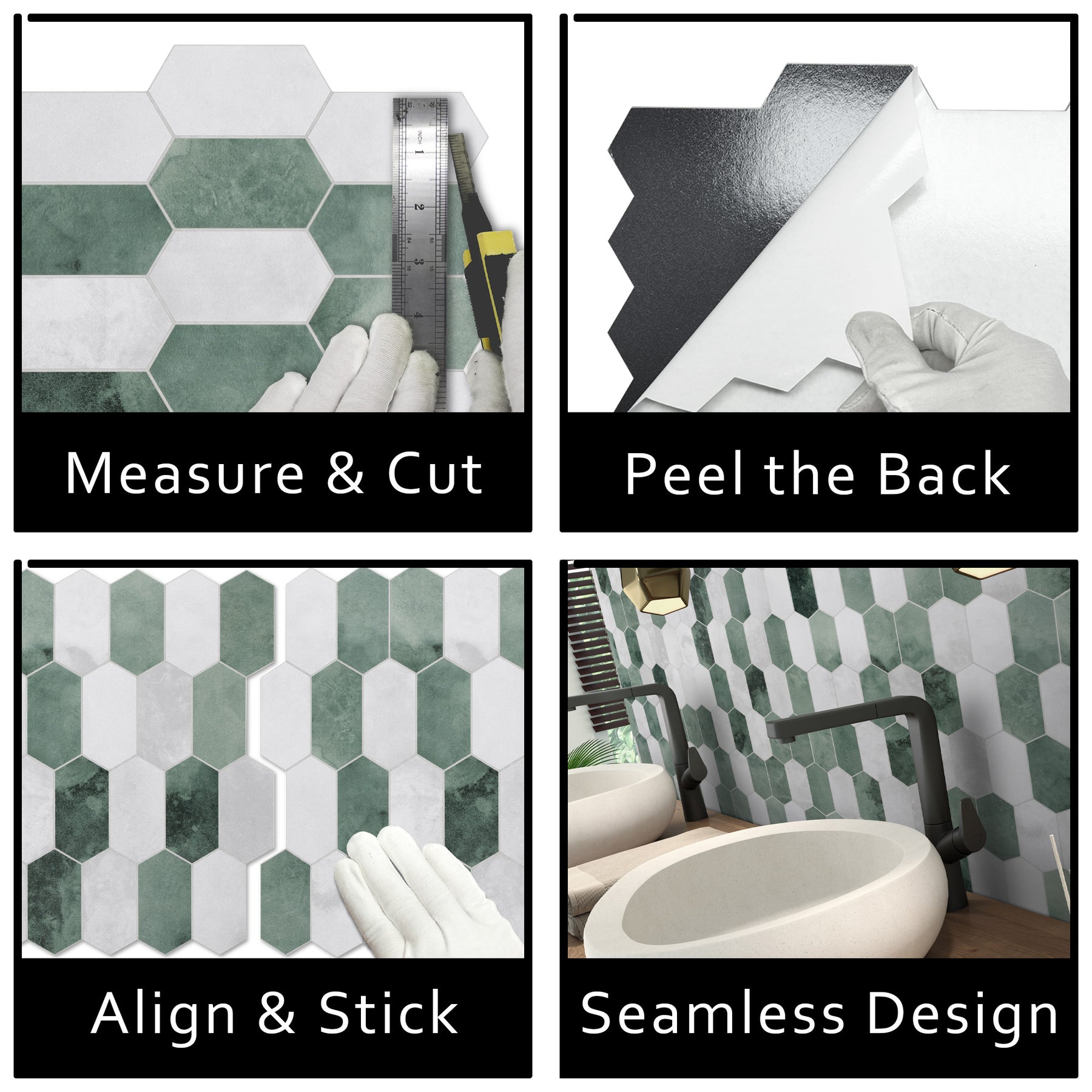 Small Picket Cement Green Peel and Stick Tile