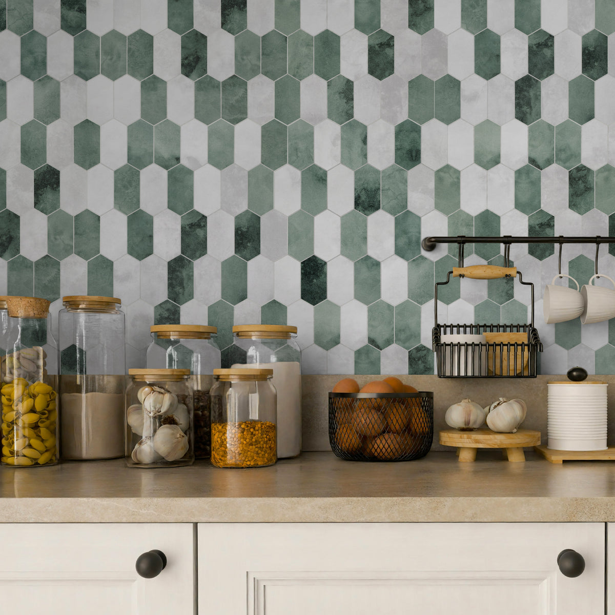 Small Picket Cement Green Peel and Stick Tile