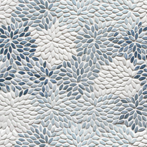 Flower Blue Mixed Recycled Glass Floor And Wall Mosaic Tile