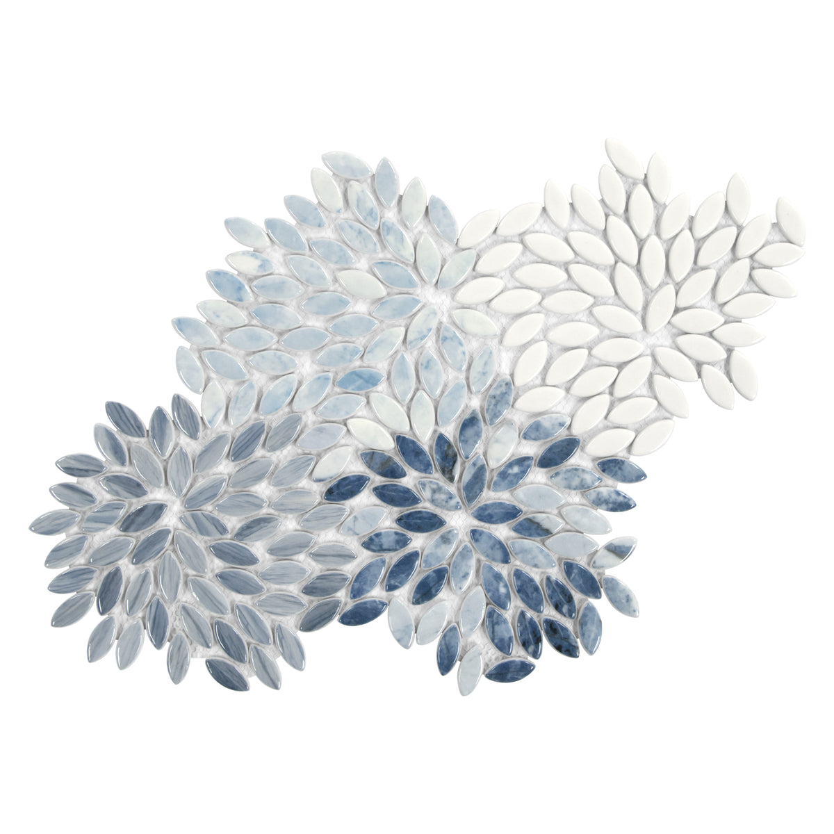 Flower Blue Mixed Recycled Glass Floor And Wall Mosaic Tile