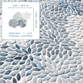 Flower Blue Mixed Recycled Glass Floor And Wall Mosaic Tile