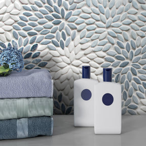Flower Blue Mixed Recycled Glass Floor And Wall Mosaic Tile