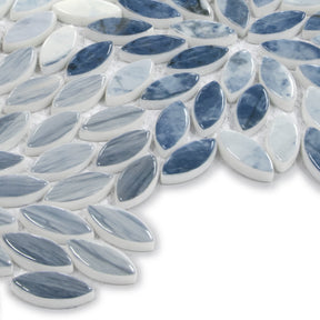 Flower Blue Mixed Recycled Glass Floor And Wall Mosaic Tile