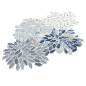Flower Blue Mixed Recycled Glass Floor And Wall Mosaic Tile