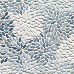 Flower Blue Mixed Recycled Glass Floor And Wall Mosaic Tile