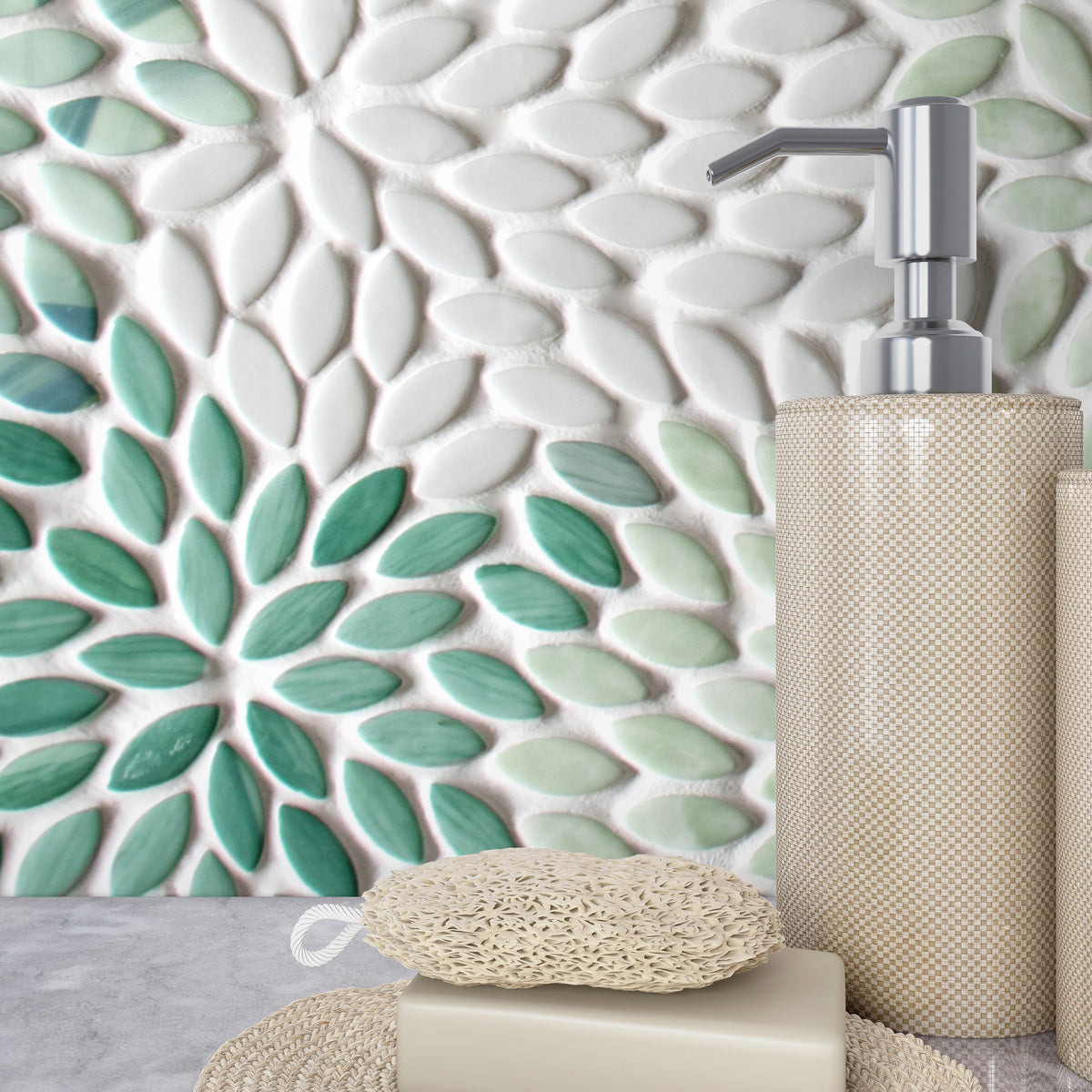 Flower Green Mixed Recycled Glass Floor And Wall Mosaic Tile