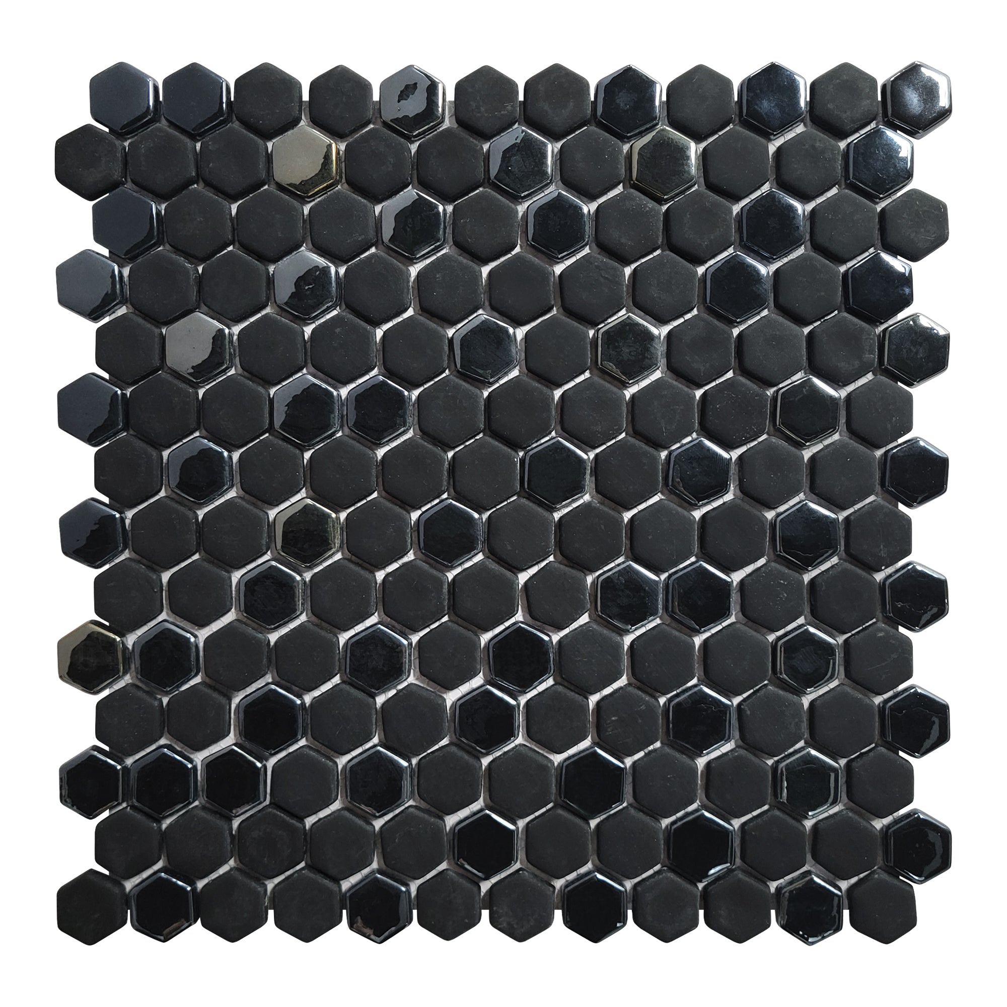 Black Iridescent Hexagon Recycled Glass Floor and Wall Mosaic Tile