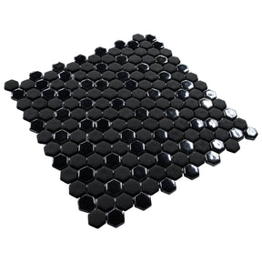 Black Iridescent Hexagon Recycled Glass Floor And Wall Mosaic Tile