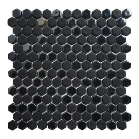 Black Iridescent Hexagon Recycled Glass Floor And Wall Mosaic Tile