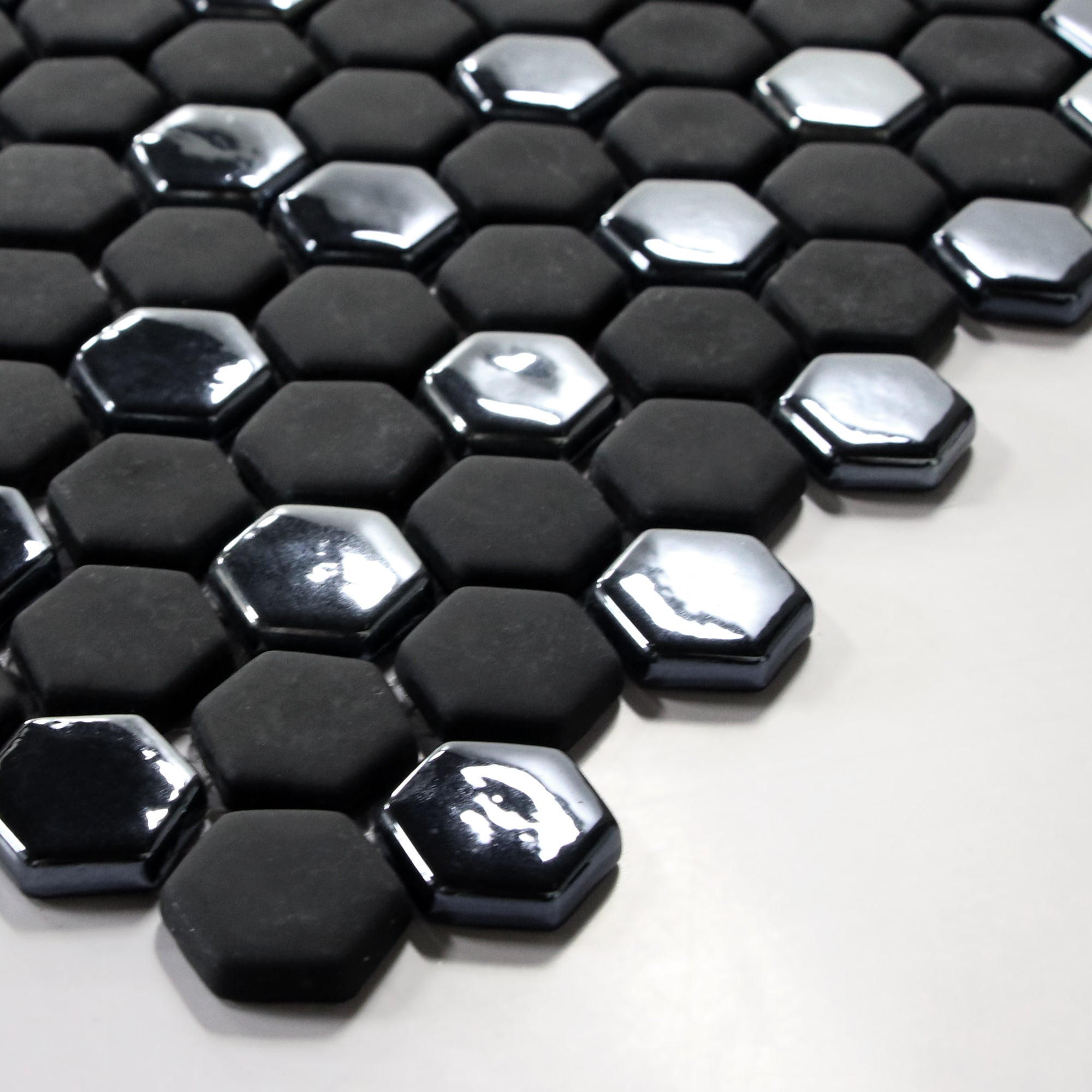 Black Iridescent Hexagon Recycled Glass Floor and Wall Mosaic Tile