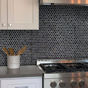 Black Iridescent Hexagon Recycled Glass Floor And Wall Mosaic Tile