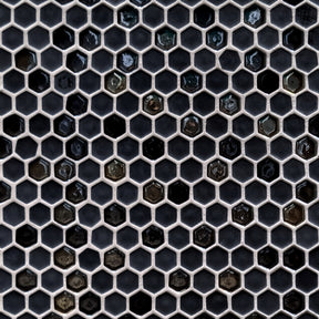Black Iridescent Hexagon Recycled Glass Floor And Wall Mosaic Tile
