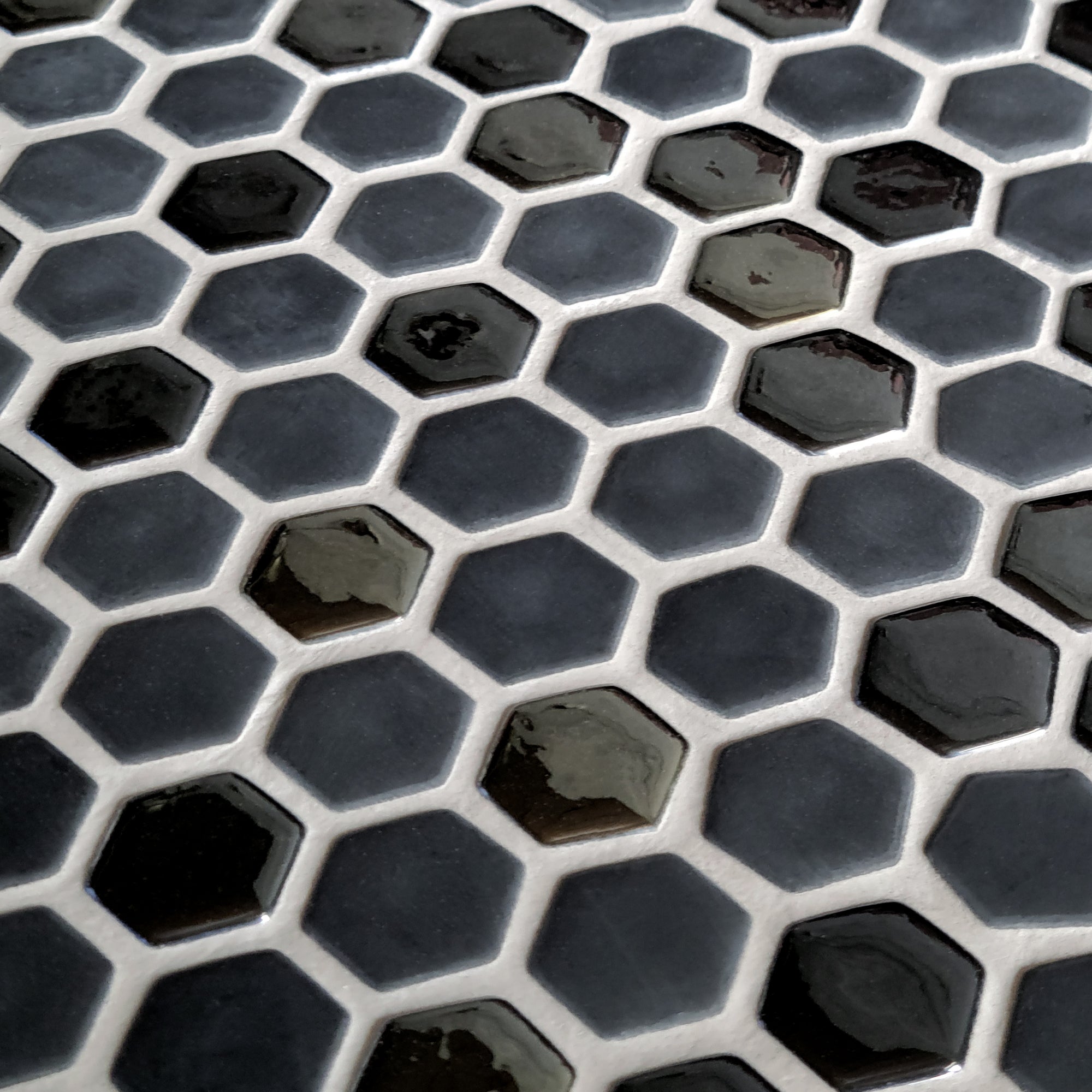 Black Iridescent Hexagon Recycled Glass Floor and Wall Mosaic Tile