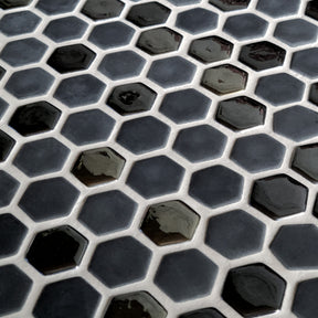 Black Iridescent Hexagon Recycled Glass Floor And Wall Mosaic Tile