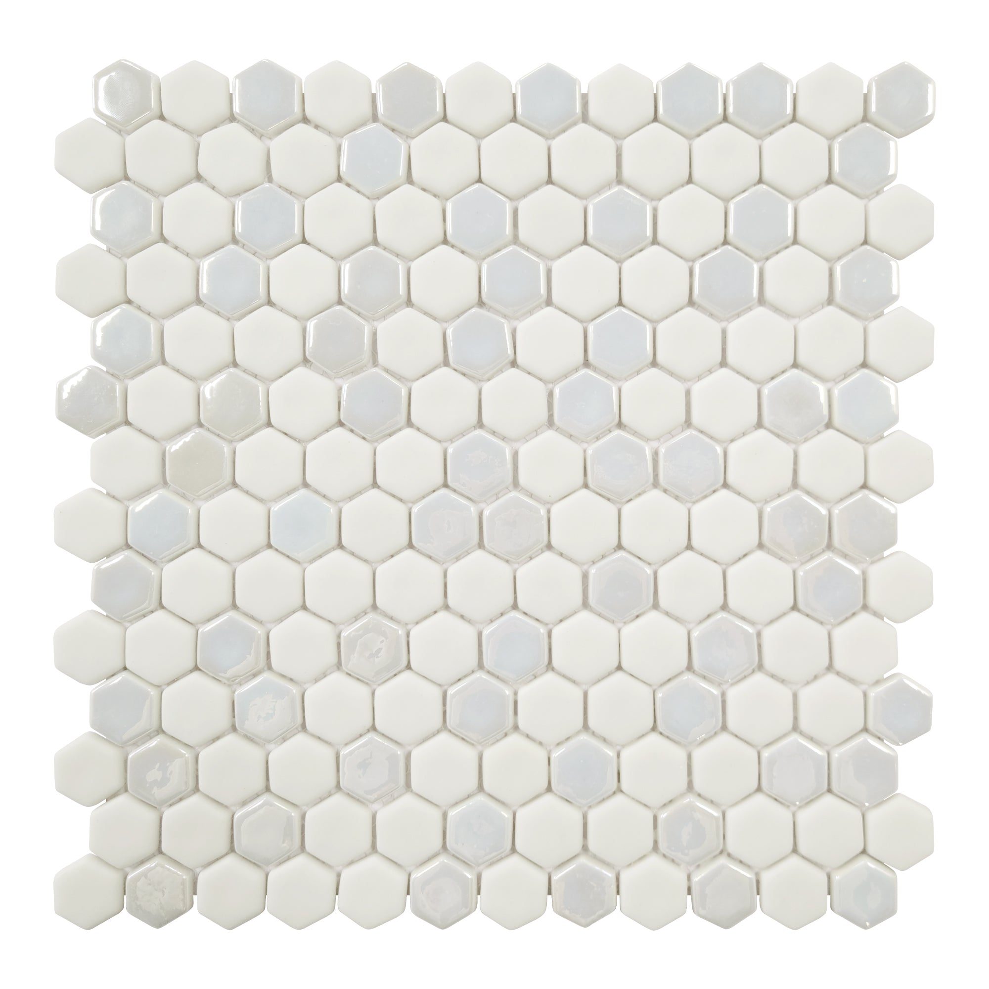 White Iridescent Hexagon Recycled Glass Floor and Wall Mosaic Tile