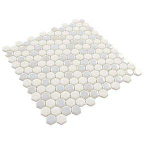 White Iridescent Hexagon Recycled Glass Floor And Wall Mosaic Tile
