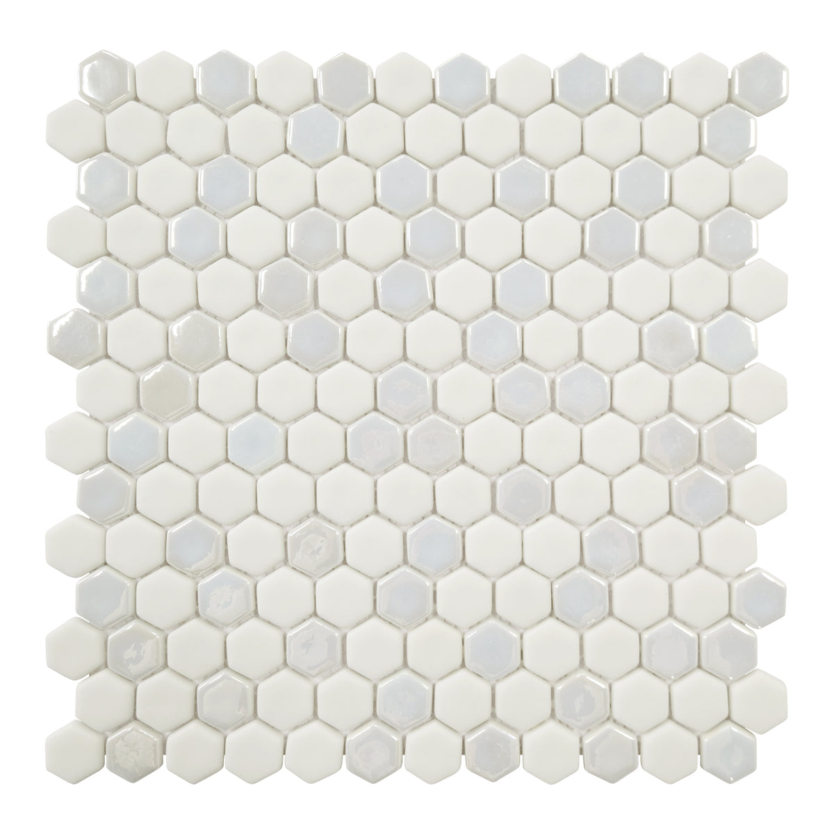White Iridescent Hexagon Recycled Glass Floor And Wall Mosaic Tile