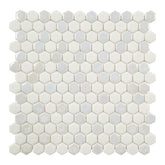 White Iridescent Hexagon Recycled Glass Floor And Wall Mosaic Tile
