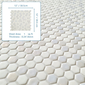 White Iridescent Hexagon Recycled Glass Floor And Wall Mosaic Tile
